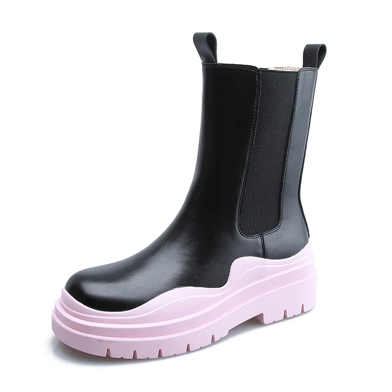 Женские ботинки челси из натуральной кожи, белые водонепроницаемые ботинки на толстой подошве, 2021