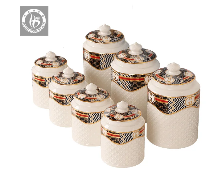 white porcelain flower decal ceramic storage tea coffee sugar pot jars with lid canister sets