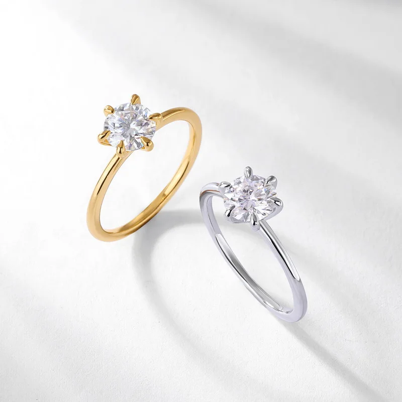 Light Luxury Jewelry Silver 6 Claws Engagement Ring 1 Carat Lab Diamond D Color Wedding Ring Round Cut Moissanite Diamond Ring