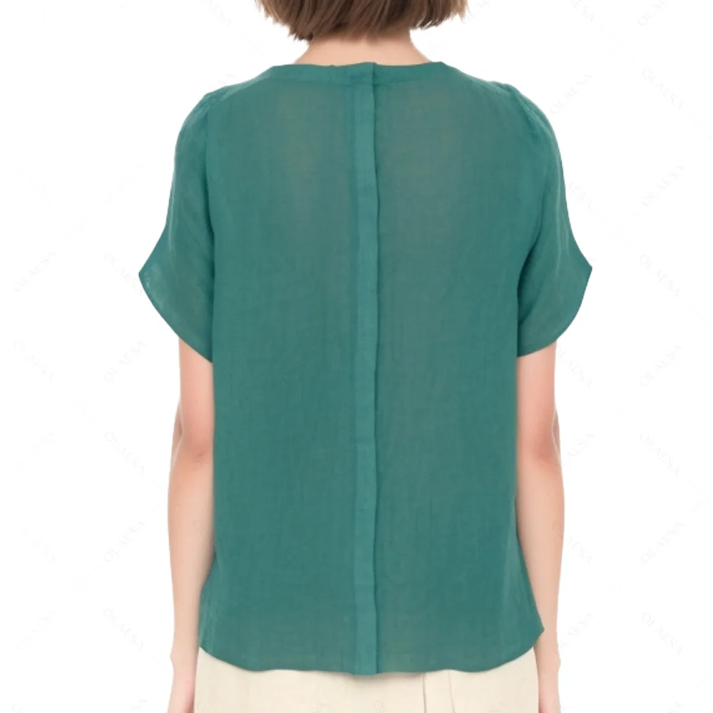 ODM Designer Mint Cap Sleeve Elegant Linen Ruffles Formal Casual Top For Ladies