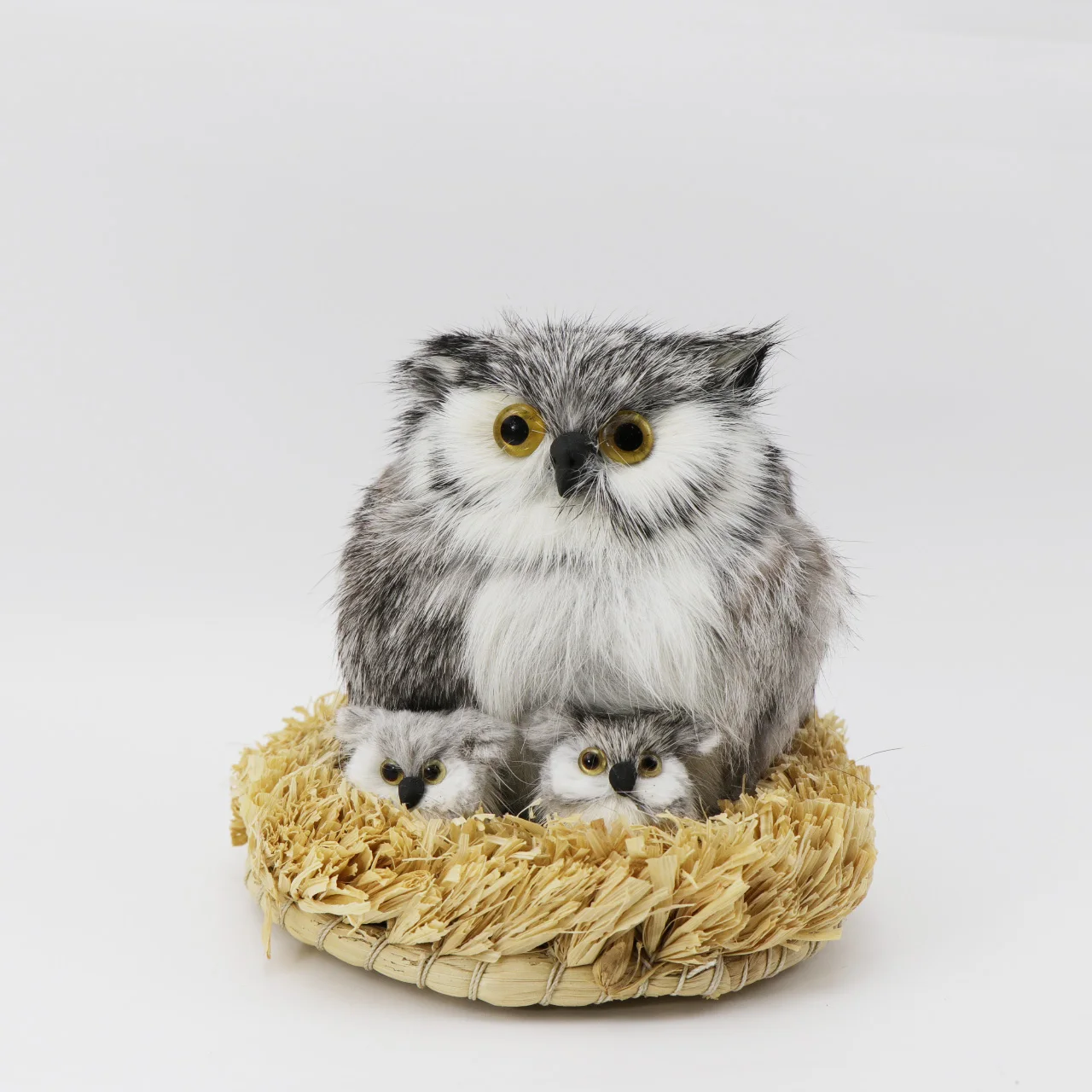 Wholesale Real Rex Rabbit Fur Simulation Owl Family Plush Toys With Nest