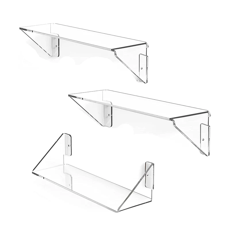 Clear Acrylic Bookshelves Display Wall Mounted Hanging Shelves for Bathroom, Bedroom, Living Room, Office