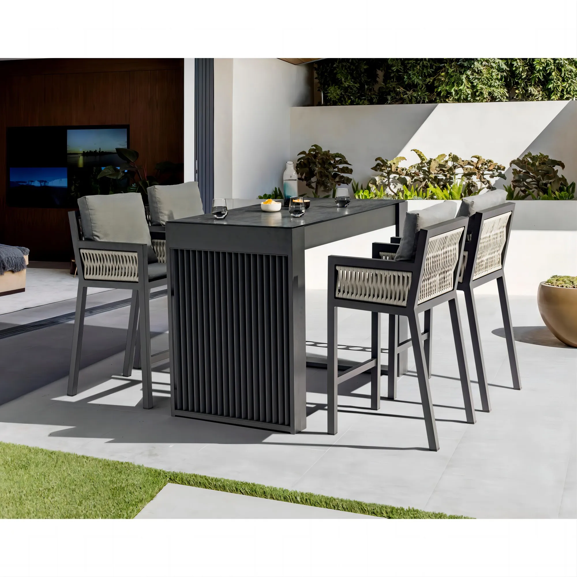 Luxury Aluminum Outdoor garden bar set Waterproof 4 seat garden Aluminum bar set