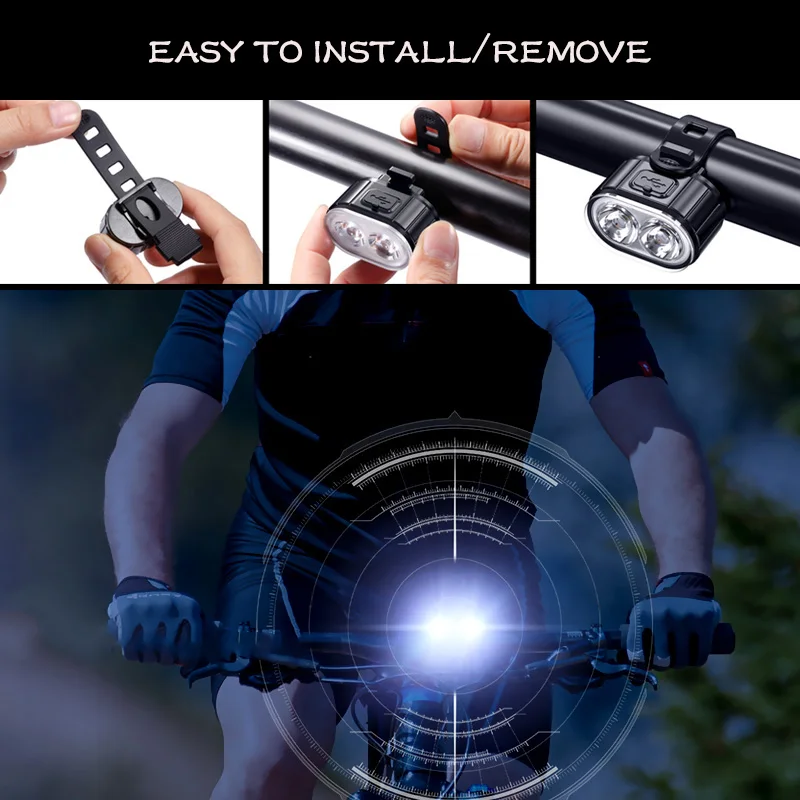 USB Rechargeable Bike Front Light White Bicycle Light Waterproof 4 Modes Bike Headlight