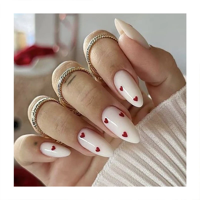 New Technology Private Label 24Pcs Chrome Long Almond False Nails Press On Designed Pink Handmade French Gel Press On Nails