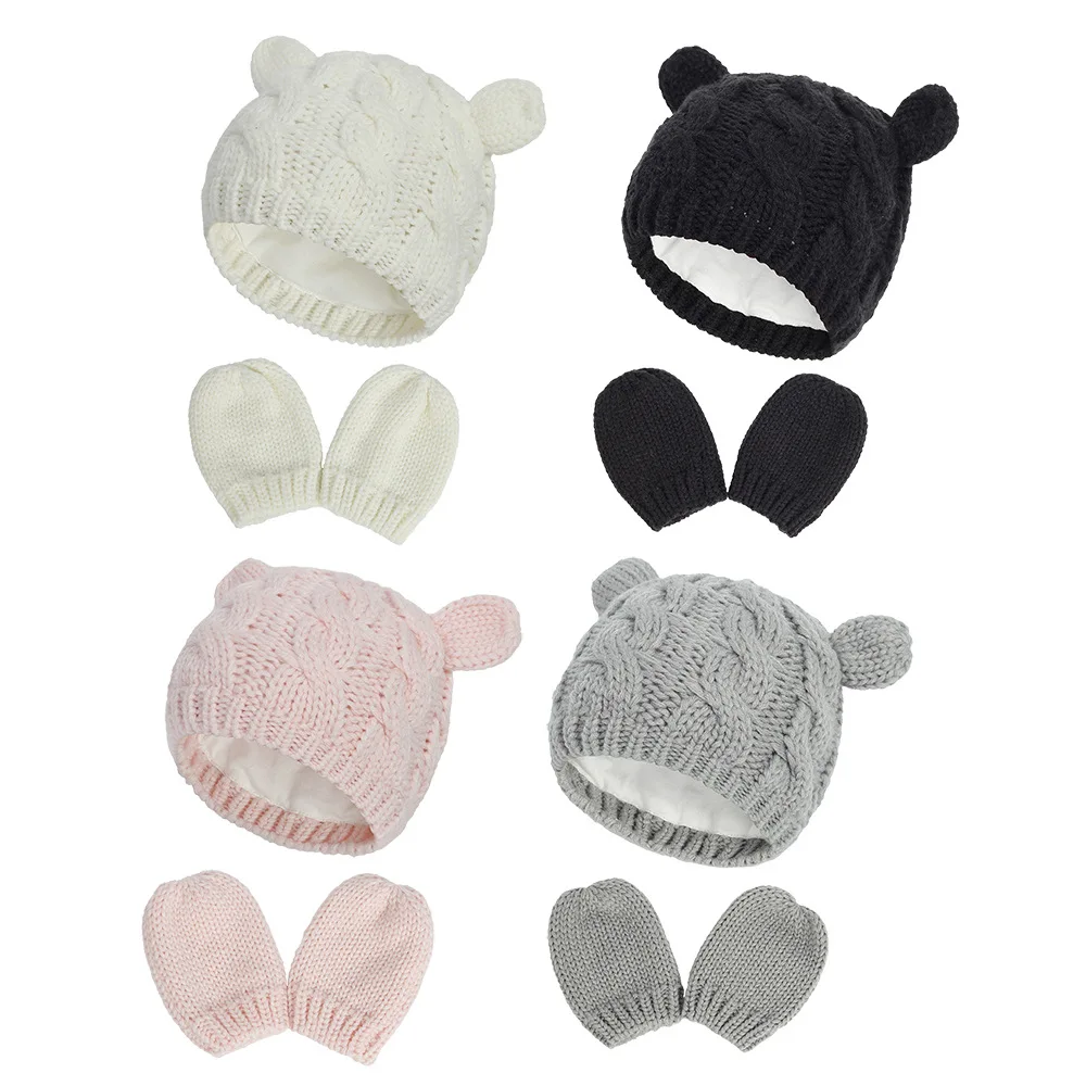 New Styles Girls Boys Winter Warm Knit Hat 3D Ear Solid Warm Cute Glove Lovely Beanie Hat Funny Warm Cartoon Baby Knitted Hat
