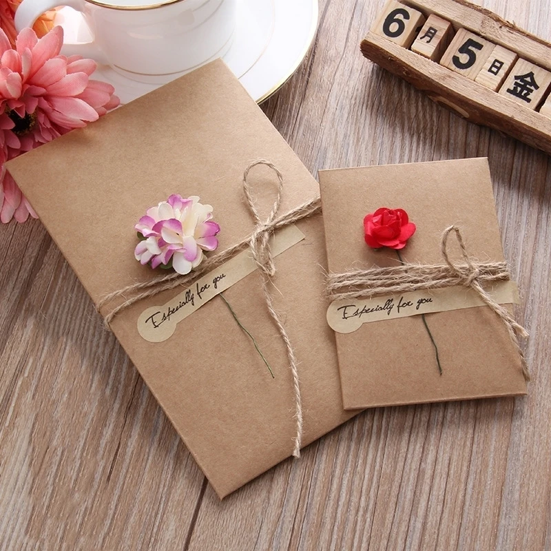 
Retro Kraft Paper Greeting Card Creative DIY Handmade Dried Flower Birthday Valentines Day Universal Blessing Gifts Card 