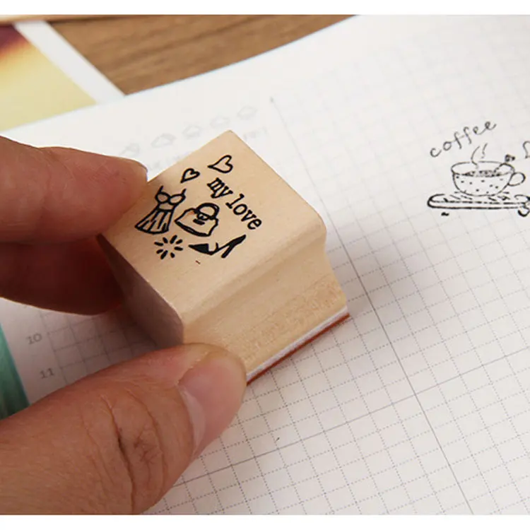 Custom Small Wooden Engrave Stamps Set for Children 4PCS/SET