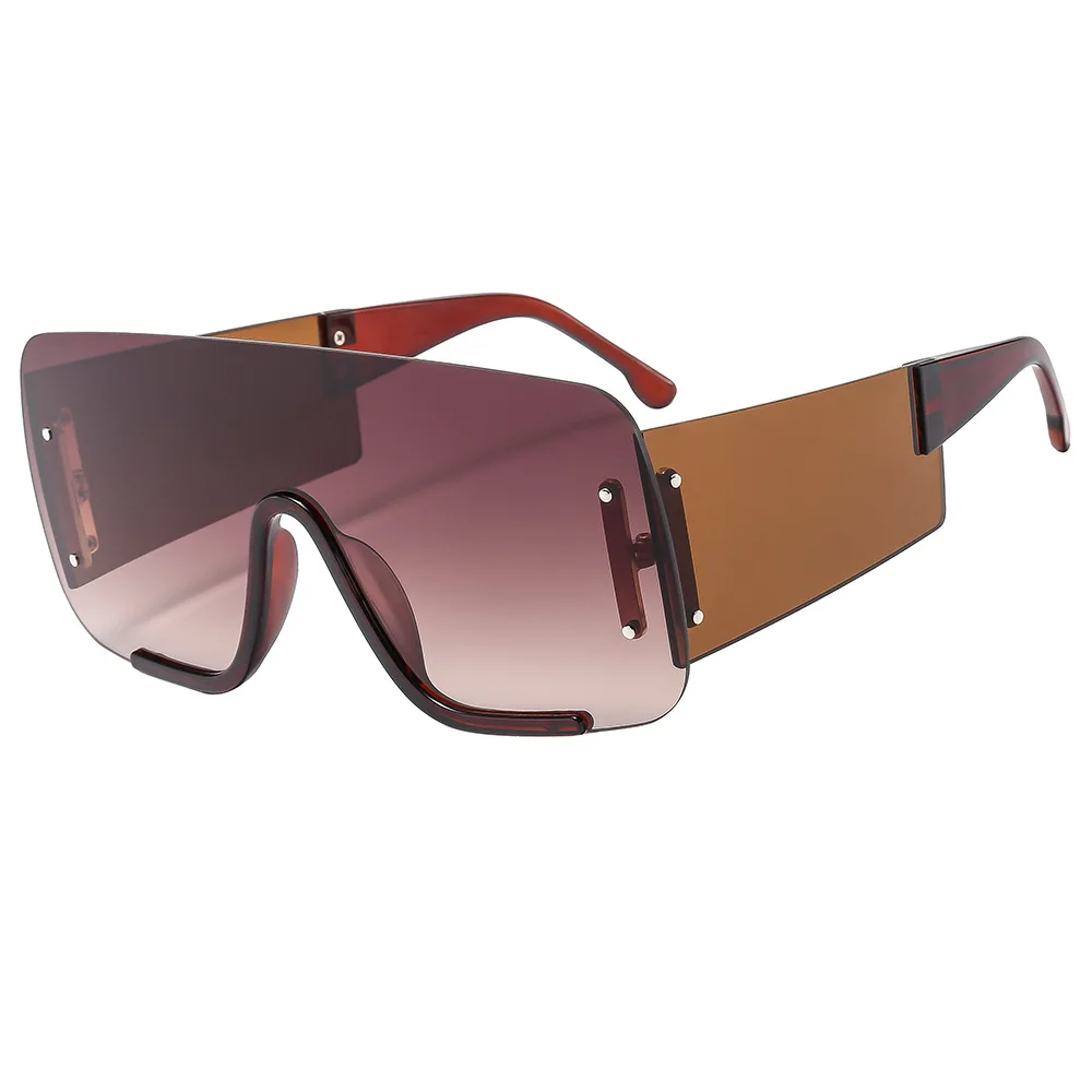 Fashion Punk Rimless One Piece Frameless Sunglasses Women Oversized Y2K Female Vintage Wrap Around Sun Glasses For Lady