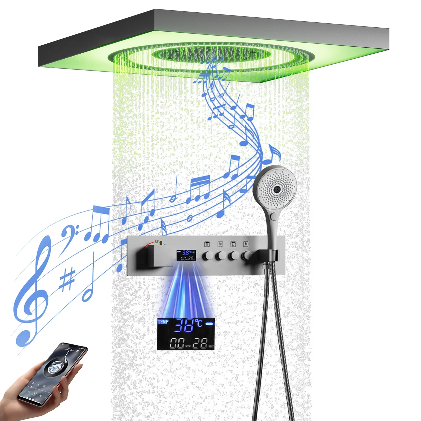 Modern minimalism 24 inch LED Shower System Thermostat Faucet Bluetooth Music LED Shower Faucet Set