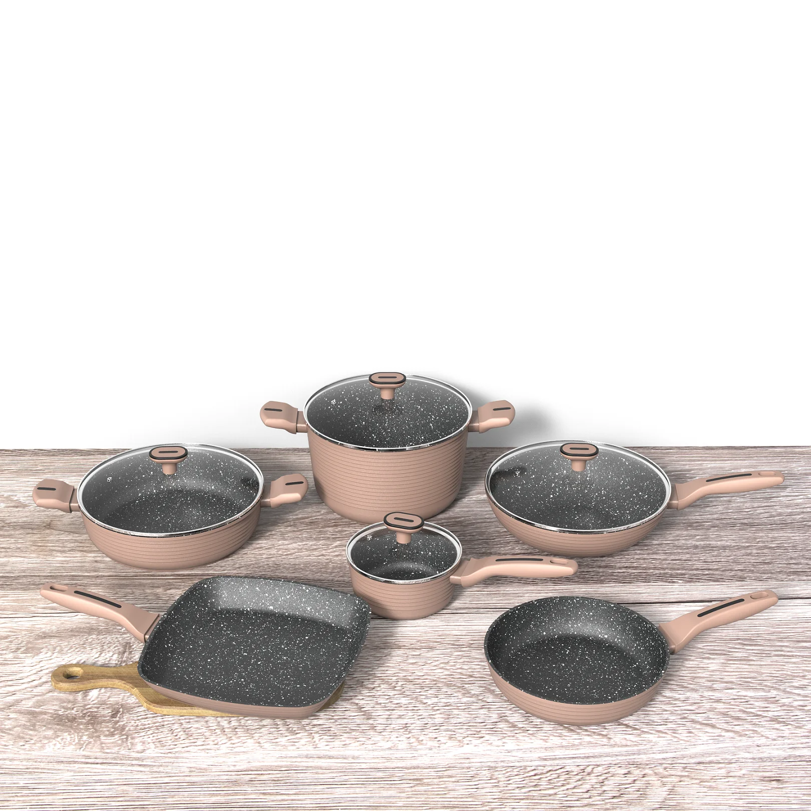 BESCO OEM Line style series Aluminium alloy nonstick forged aluminum cookware sets hole induction bottom cookware set non stick