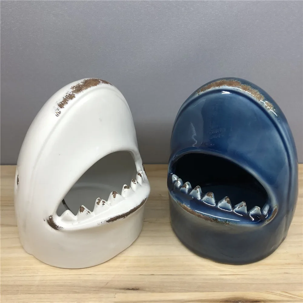 Creative home decoration ceramic blue fish for home decoration ocean animals decor shark suit