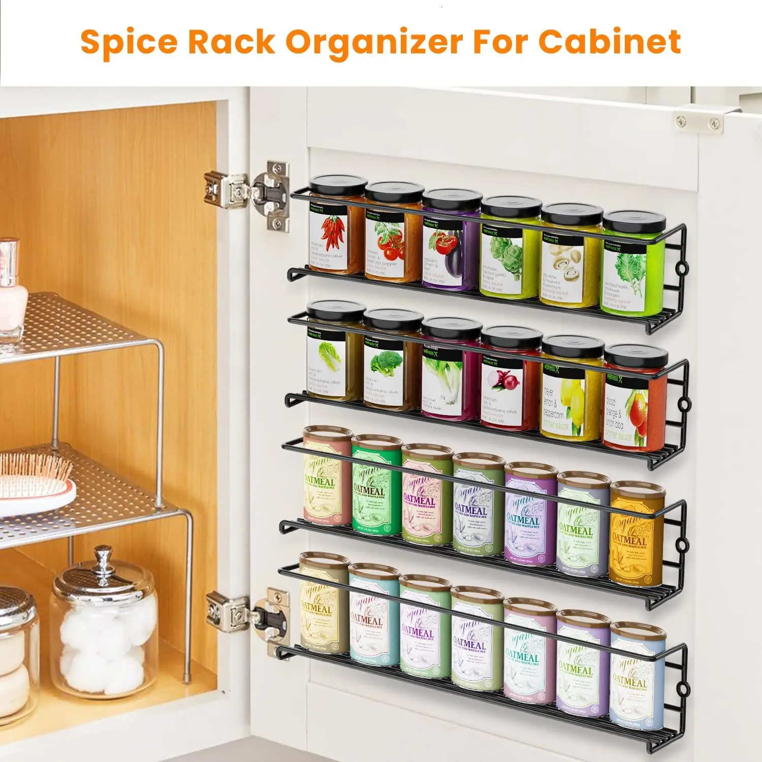 ORZ0206  Wall Mounted Stackable Spice Organizers Seasoning Organizer with Hooks & Screws Hanging Spice Racks For Wall Mount