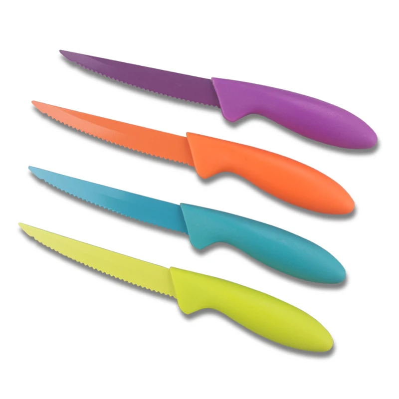 Homsense Manufacturers Amazon Wholesale Kitchen Accessories Colorful Non-stick Coating 4 Pcs Steak Knife Set
