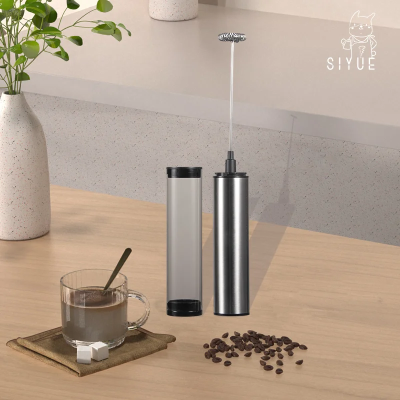 SIYUE Custom Printing Accepted Portable Electric SUS304 Frother Tool Handheld Milk Frother Flexibld Replacement Mixing Head 9166