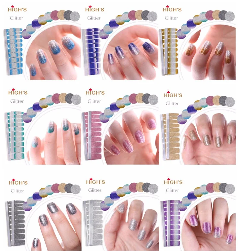 Private label real nail polish gradient glitter strips nail lacquer sticker