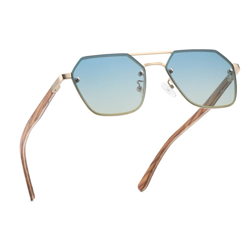 2022 High Quality Wholesale Sun Glasses Japanese Designer Rimless Polarized Lens Wood Legs Unisex Sunglasses