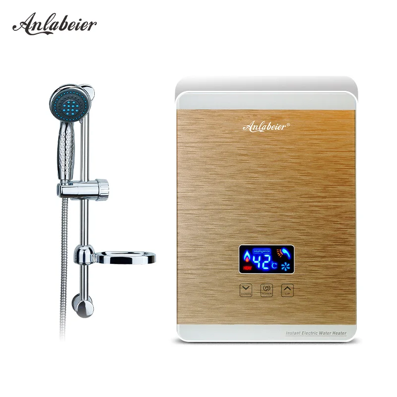 Anlabeier electric shower mini tankless water geyser 5500w with remote and LED screen multi point hot sale water heater