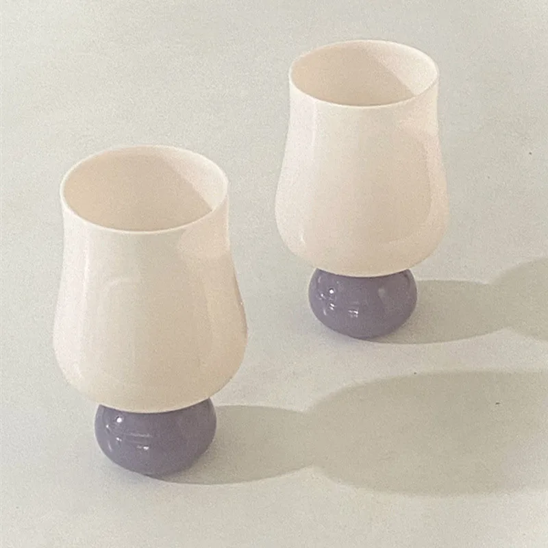 Vintage French Round Tulip Pink Wine Goblet Home Decor Restaurant Champagne Glass Kitchen Party Drink Water Coffee Glasses Cup