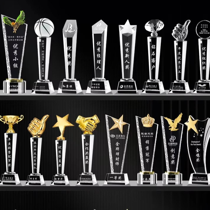 UV Printing Customized Champion Award Crystal Award Trophy custom engraved logo crystal award trophy plaque