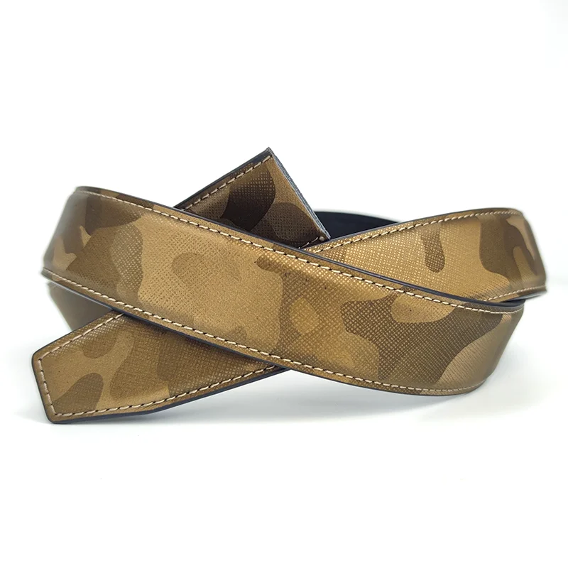 Man Belt Design Custom Logo Color Camouflage Top grain Leather Belts High Quality Saffiano Fashion Leather Belt Strap