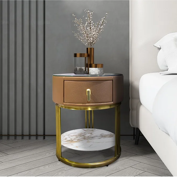 Modern simple multi-function round bedside table with wireless charging color light Bluetooth speaker
