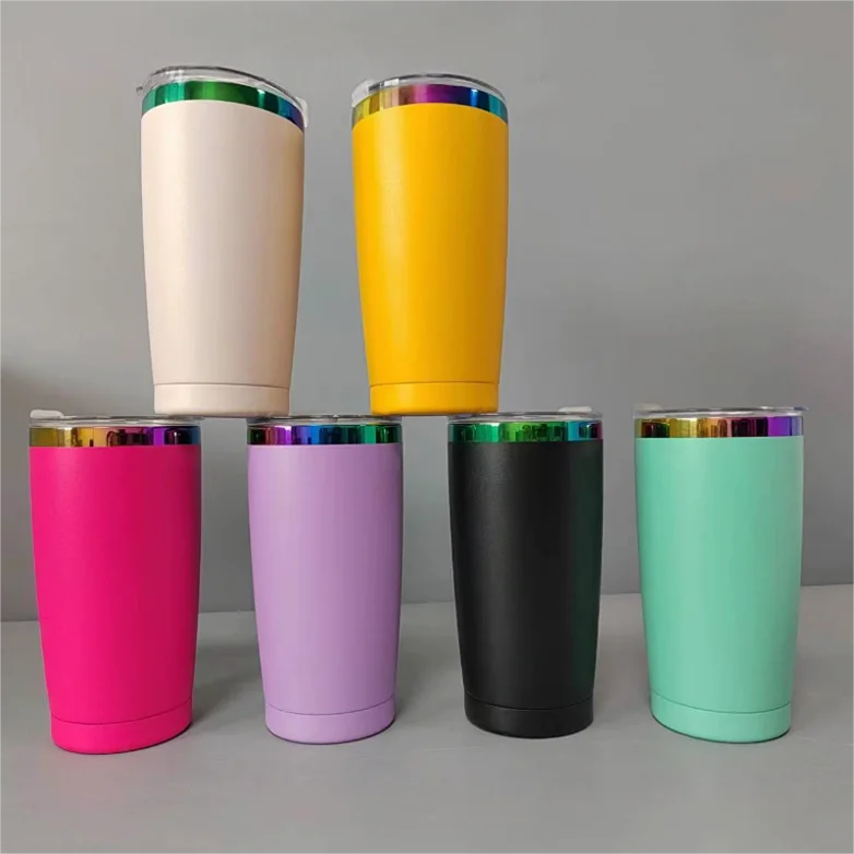 AGH 20oz rainbow plating powder coated tumbler for laser engrave logo custom printing double wall vacuum stainless steel