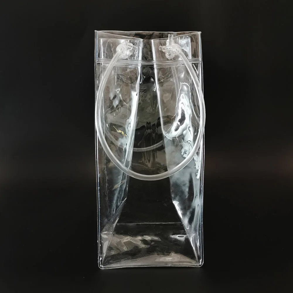 Перерабатываемый пластиковый пакет из ПВХ с ручкой-петлей прозрачный для льда шампанского стоячий подарок упаковочный винных бутылок