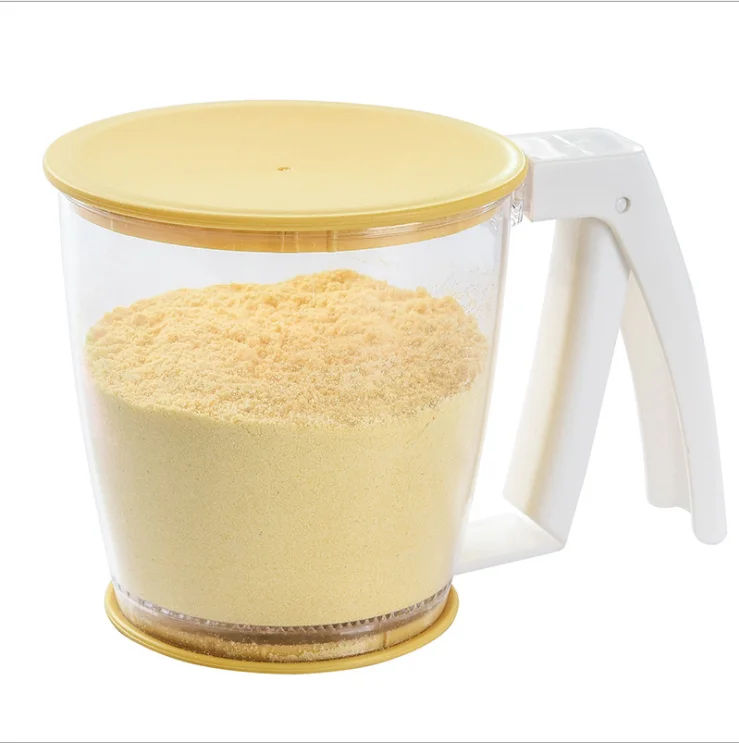 Hand-held cup flour sieve with cup lid Creative pressing mesh sieve baking tool