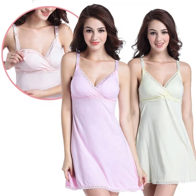 
RouYaTing Custom Pretty Maternity Night Sleepwear Cotton Breastfeeding Bra Nursing Dress For Women Pregnant Clothes 