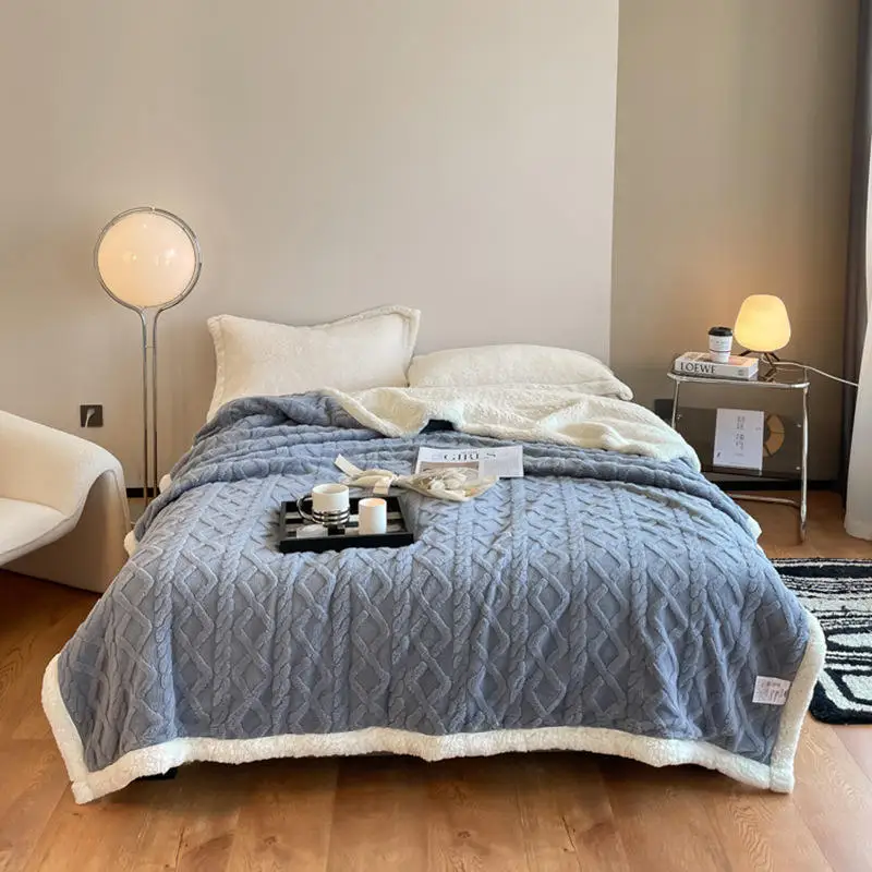 New product super soft warm double layer heavy plush polyester big fleece baby custom throw sherpa blanket bedding set
