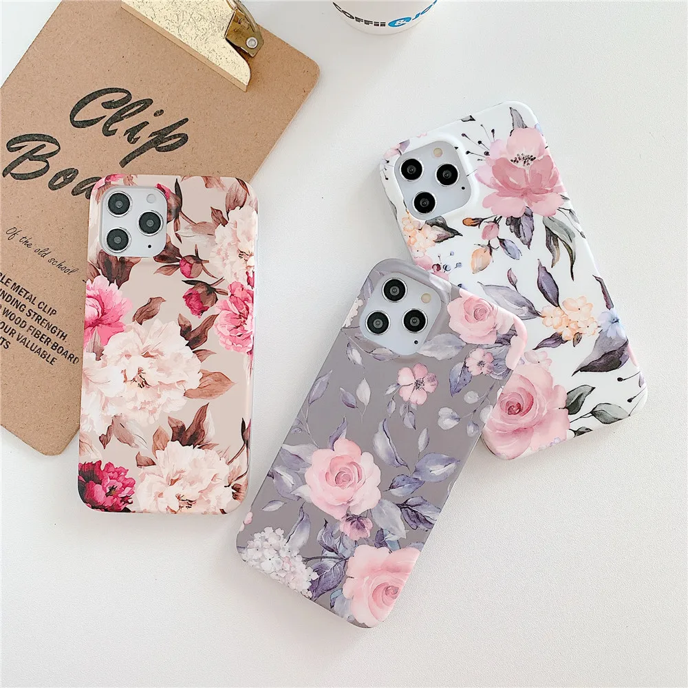 Flexible Soft Slim Fit Full Protective Cute Vintage Flowers Cell Phone Case for iPhone 13 Pro Max 13 12 Pro Max 12 11 XS 8