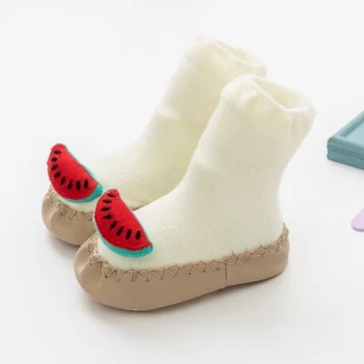 New arrival cartoon doll knit cute animal slipper toddler socks with leather sole kids anti slip baby shoe socks