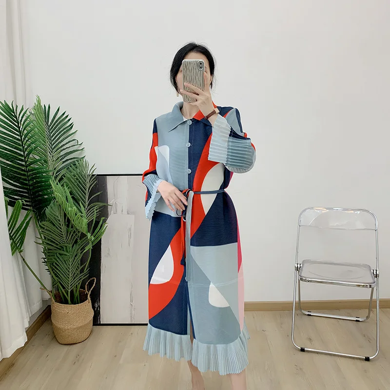 Hot Selling Women Dress 2024 Elegant Pleated Indian Shirt Casual Dress Plus Size Long Abaya Muslim Cardigan Printed Midi Dress