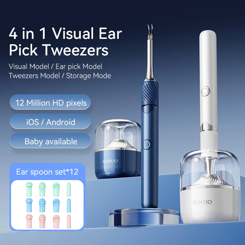 SUNUO New Arrive S3 Pro Tweezers 4 in visual ear camera wifi HD 1080p ear scope endoscope ear wax cleaner remover Videoscope