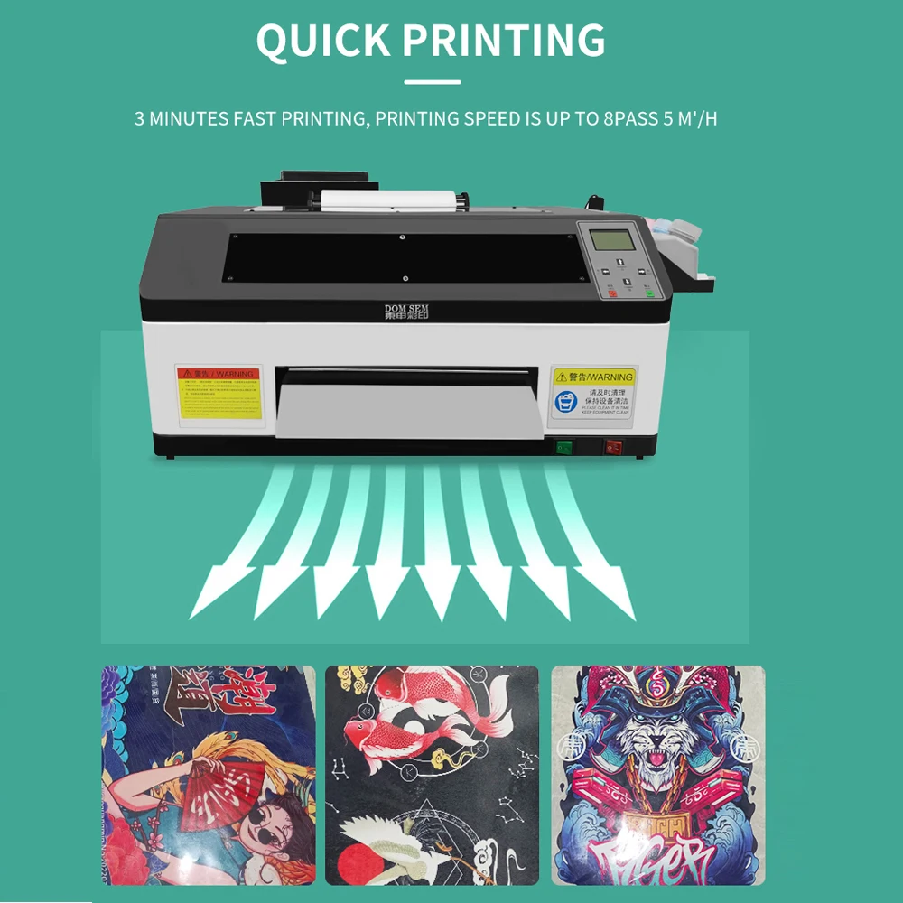DOMSEM Hot Sell 30cm A3 Dtf Printer Desktop with XP600 Printhead Dtf Printer For Pet Film T-shirt Printing Machine