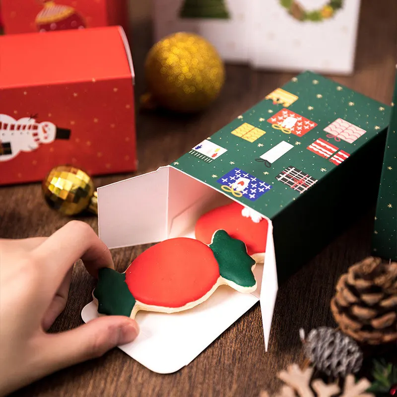 Creative designed foldable paper biscuit packaging boxes christmas cookie gift box  with window