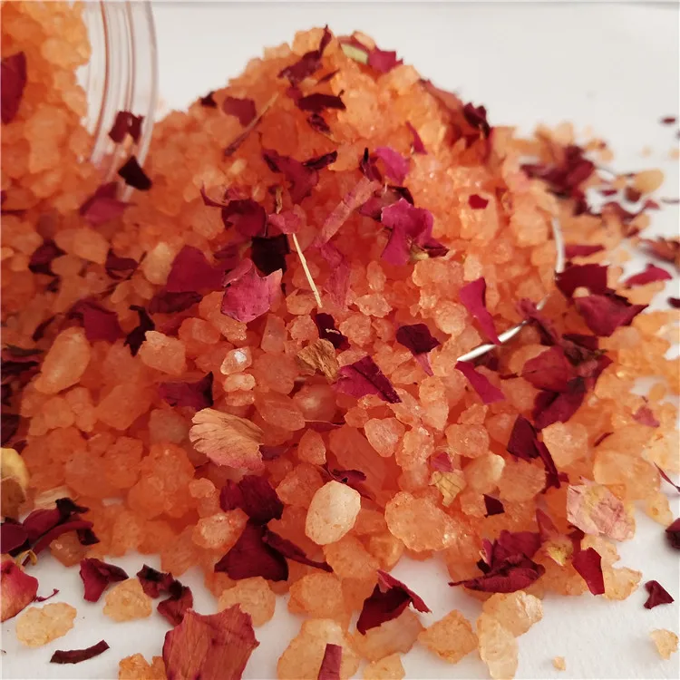 Natural Himalayan Pink Salt With Rose Flowers Petal Spa Relaxing Foot Soak Bath Scrub Body Salt For Skin Care And Body Relax