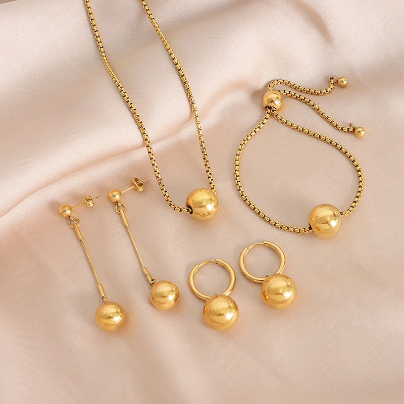 Oouj Dainty 18K Золотая цепочка ювелирные браслеты высокого класса бренд 4 шт. 316L ожерелье комплект ювелирных изделий для женщин