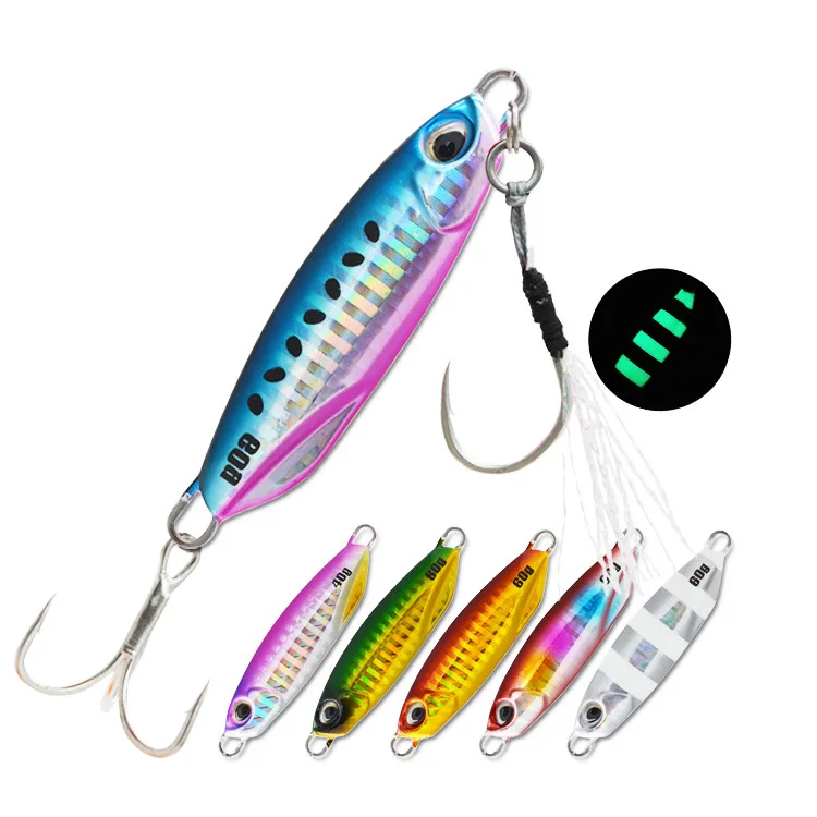 W0932 Shore Jigging Deep Fishing Lure Spearhead Minnow Duo Spinner Swim Bait Jigging Lead Head Spoon Metal Slow Jig 60g