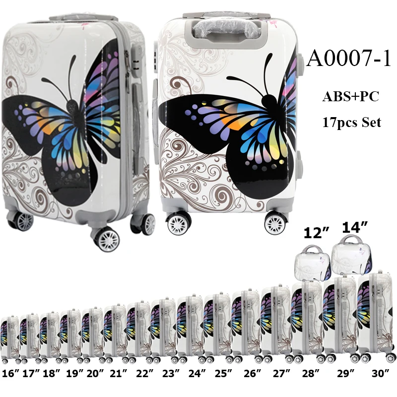 China Supplier Wholesale ABS+PC Travel Printed Luggage Set Customized Trolley Suitcase Set
