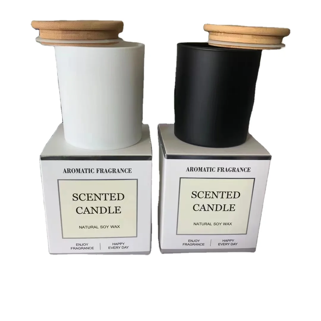 Factory supplier matte black white powder blue 6oz 8oz 10oz 12oz 14oz 15oz glass candle jar Porta Vela candle jar with lid