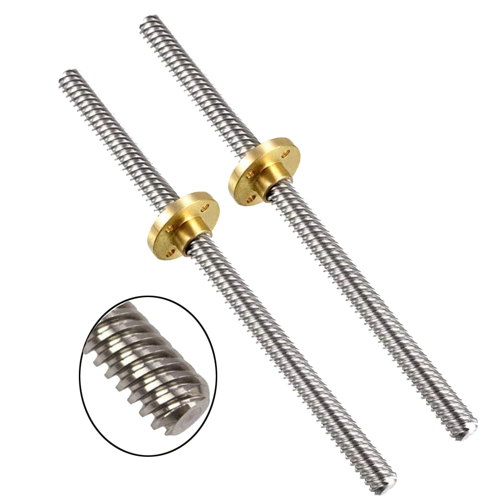 T8X8 Lead Screw with Brass Nuts for 3D Printer, Stainless Steel Linear Motion Lead Screws, Straight  Length 400mm or custom