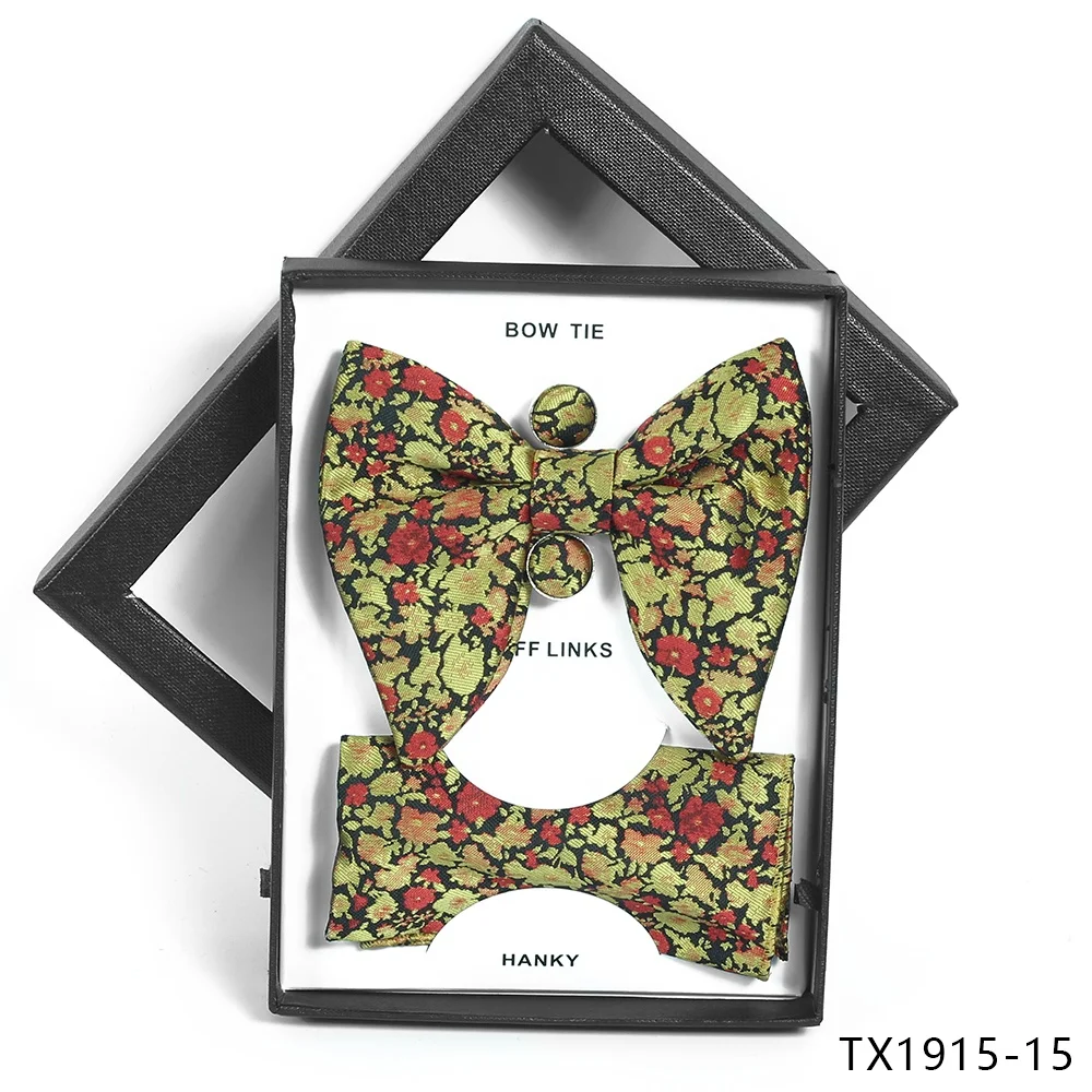 Custom cheap mens self bowtie fancy bow ties set for wedding