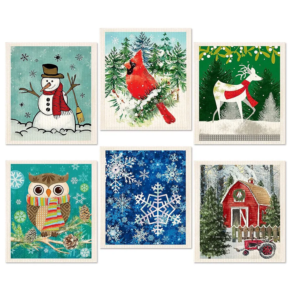 Winter animals leaves flowers Design custom Swedish Dishcloths Cellulose Sponge Cloths Eco-Friendly Cleaning Cloths