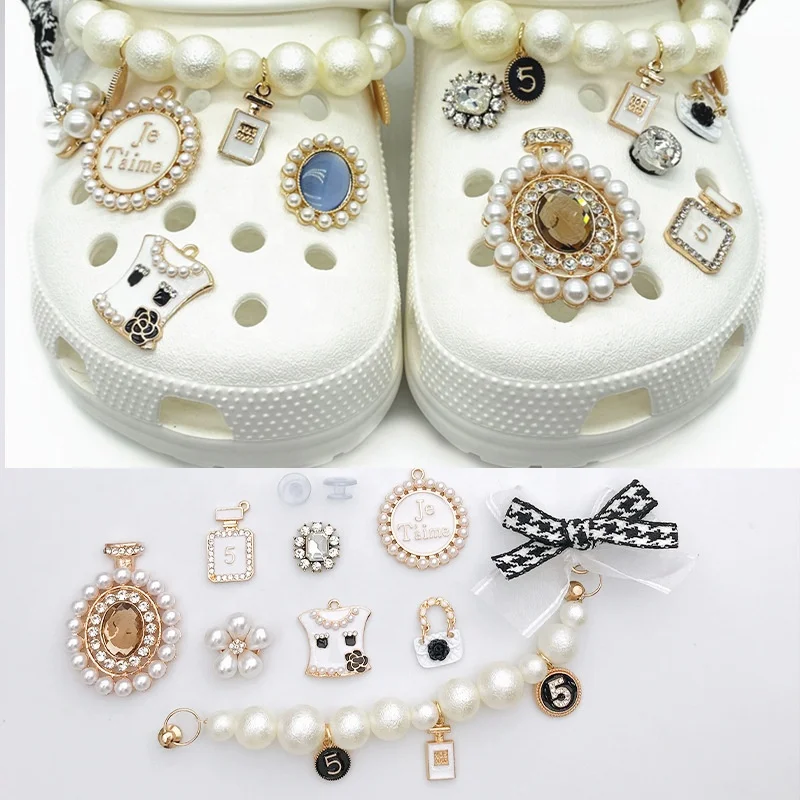Metal Lady Style Designer Shoes Decoration Pearl Flower Butterfly Shoes Accessories Fit Hole Sandal Clog Charms