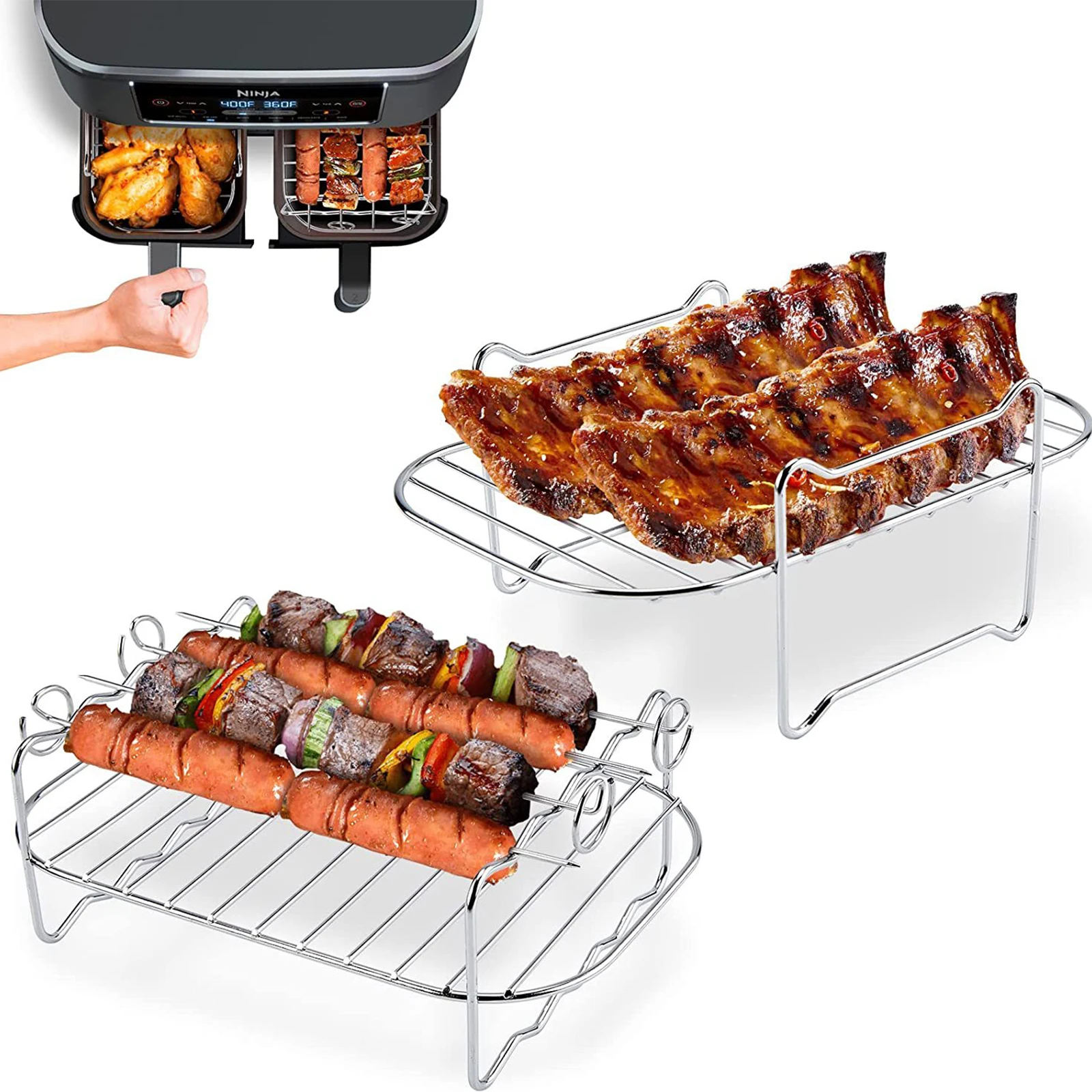 Baking Cooling Steaming Grilling Rack Air Fryer Accessories Stainless Steel Air Fryer Rack For Ninja Dual