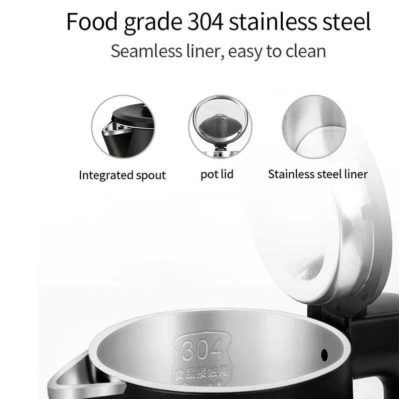 Factory Wholesale 1.0L Small Capacity Electric Kettle with 304 Stainless Steel Double-layer Anti-scald Water Boiling Kettle