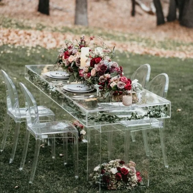 custom style modern factory simply Rectangle outdoor clear Crystal Dining Wedding Acrylic Banquet table