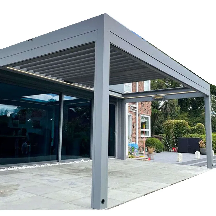 Pull Down Screen Aluminium 3*6m Rectangular Louvered Pergola Gazebo  Aluminum Louvered Outdoor Pergola Sun Shade
